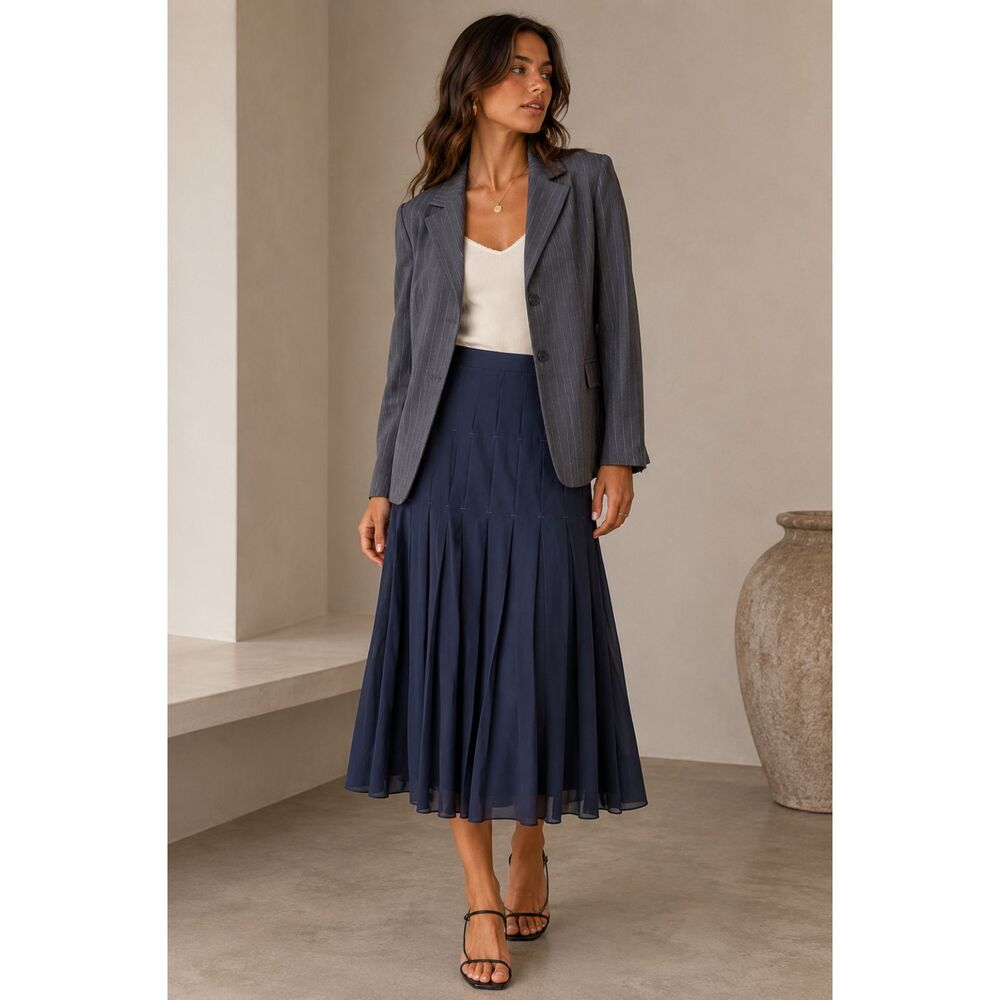 SAINT ART Pleated Midi Skirt Navy Blue Medium